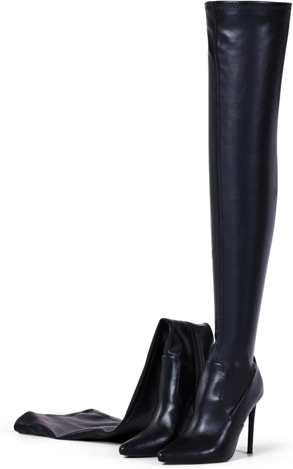 Elisabet Tang Thigh High Boots Over the Knee Boots for Women,Sexy 4.3 inch Stilettos High Heels Boots Stretch Suede Long Pointed Toe Shoes