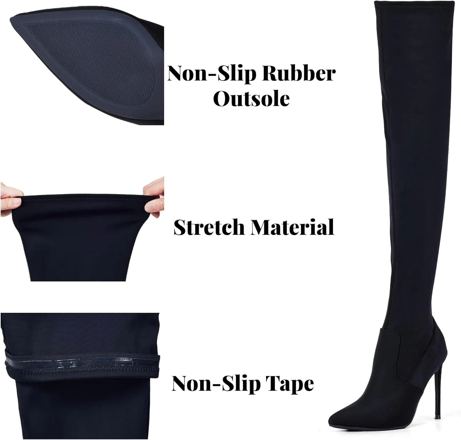 Elisabet Tang Thigh High Boots Over the Knee Boots for Women,Sexy 4.3 inch Stilettos High Heels Boots Stretch Suede Long Pointed Toe Shoes