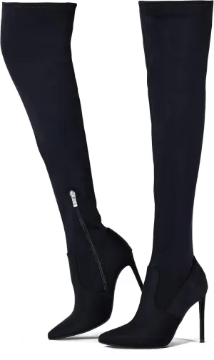 Elisabet Tang Thigh High Boots Over the Knee Boots for Women,Sexy 4.3 inch Stilettos High Heels Boots Stretch Suede Long Pointed Toe Shoes