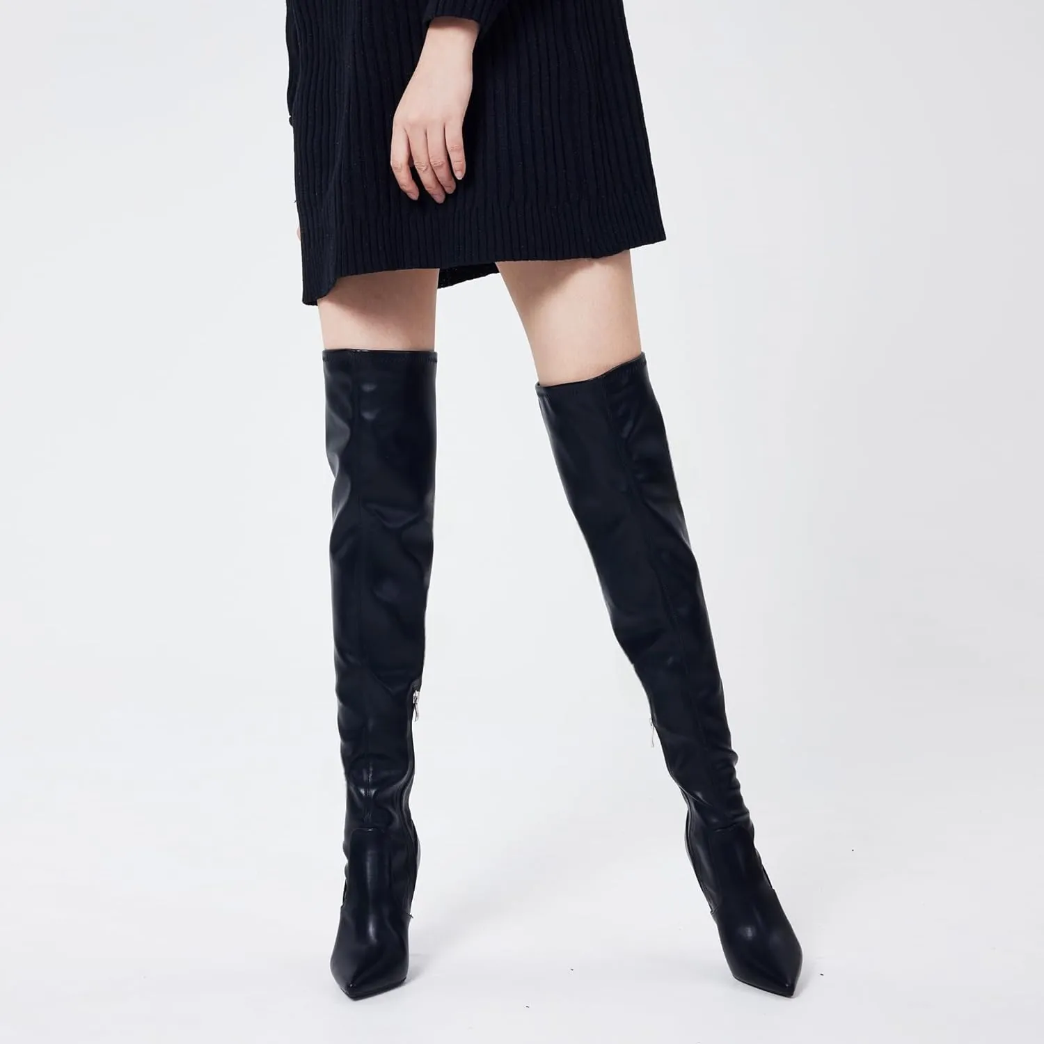 Elisabet Tang Thigh High Boots Over the Knee Boots for Women,Sexy 4.3 inch Stilettos High Heels Boots Stretch Suede Long Pointed Toe Shoes