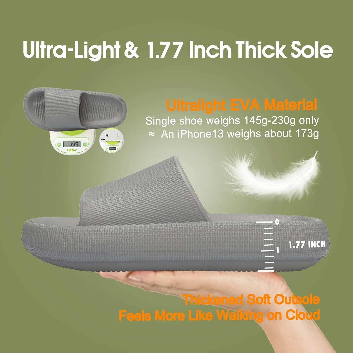 EQUICK Cloud Slides Pillow Slippers for Women and Men | Shower Slippers Bathroom Sandals | Ultra Soft | Cushioned Thick Sole | Indoor & Outdoor