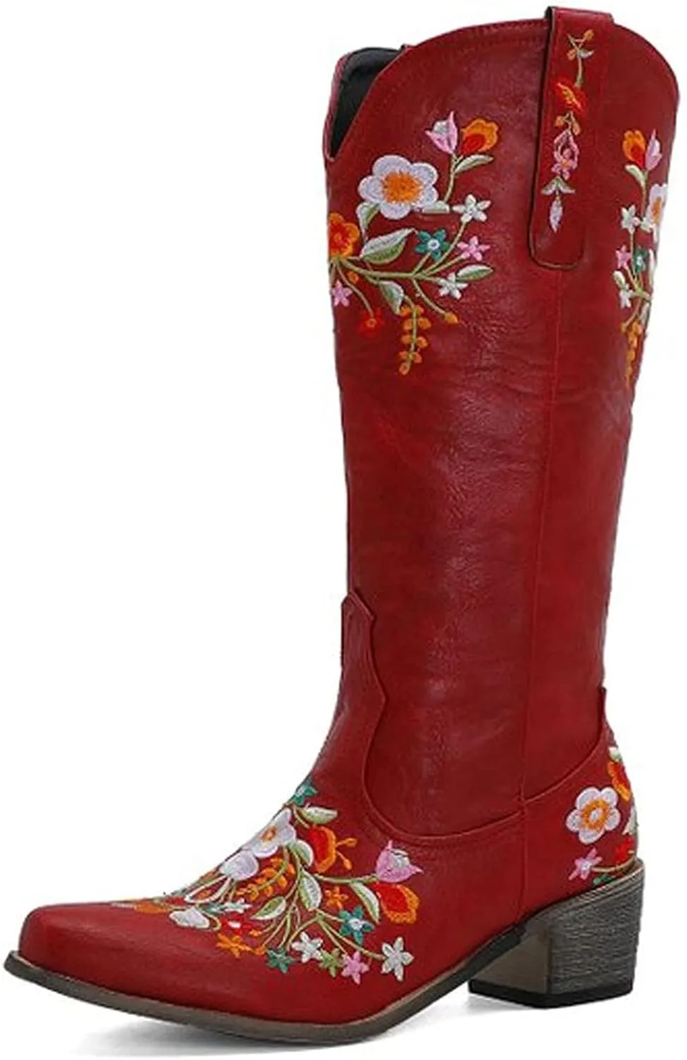 Erocalli Women's Western Boots Chunky Heel Cowgirl Cowboy Mid Claf Boot Embroidery Riding Wedding Boots