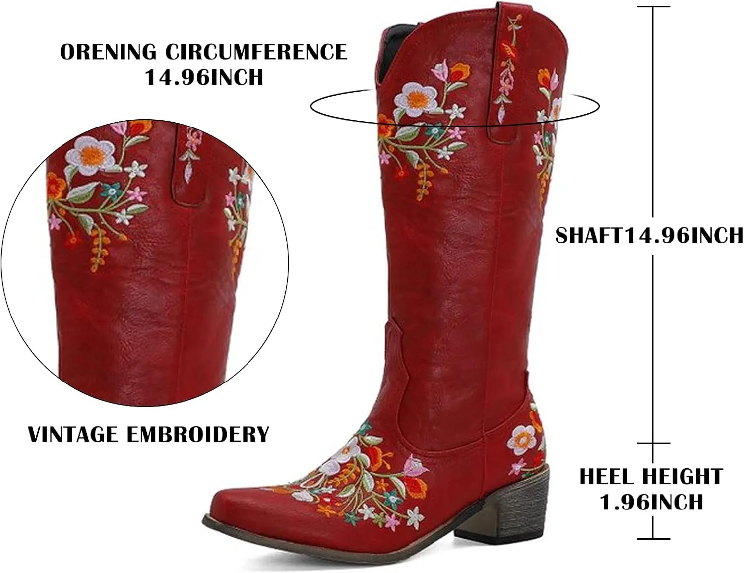 Erocalli Women's Western Boots Chunky Heel Cowgirl Cowboy Mid Claf Boot Embroidery Riding Wedding Boots