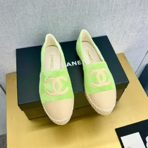 espadrilles green fabric beige calfskin