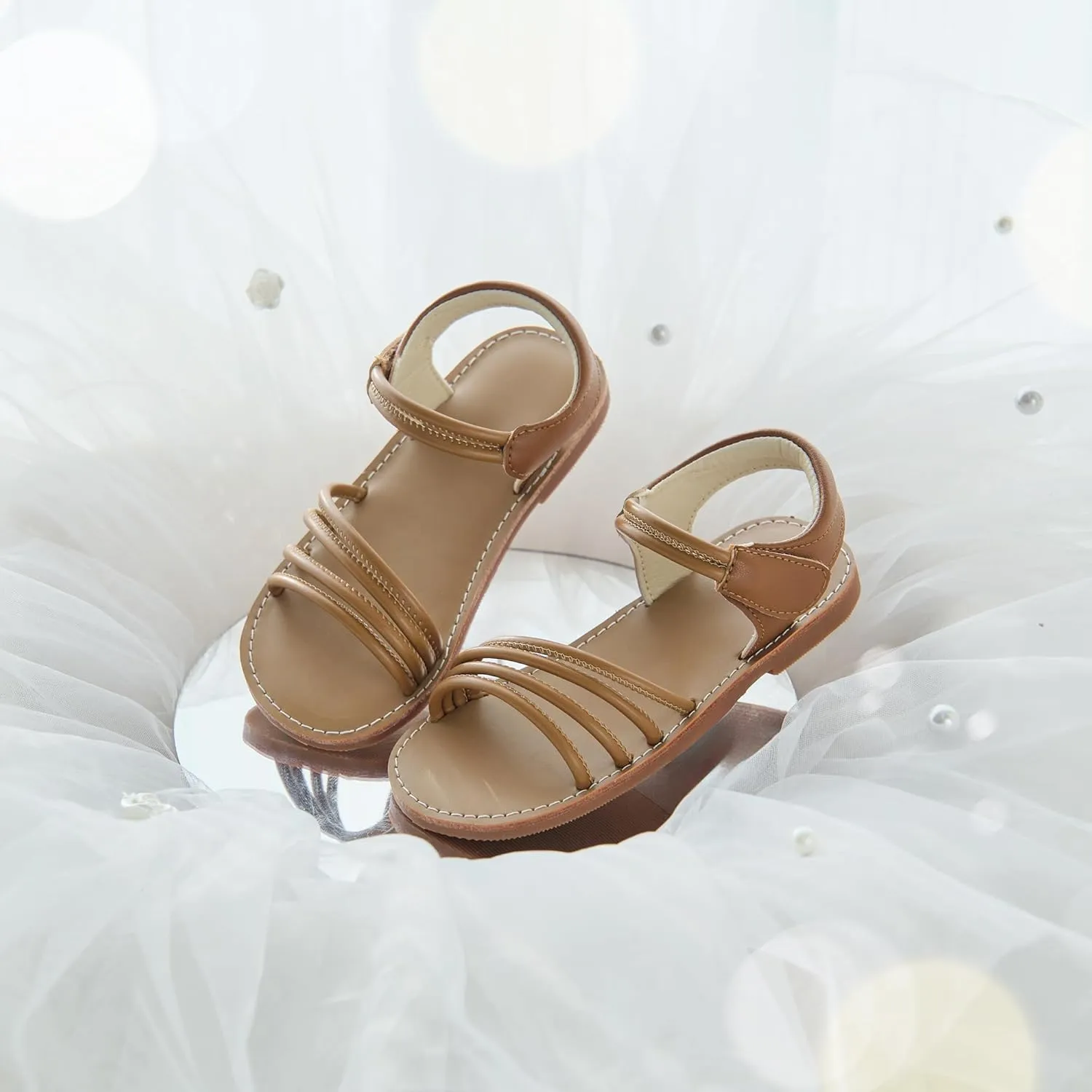 ESTINE Toddler/Little Kid Girls Dress Cross Strappy Open Toe Sandals Princess Flats Summer Flower Girl Shoes