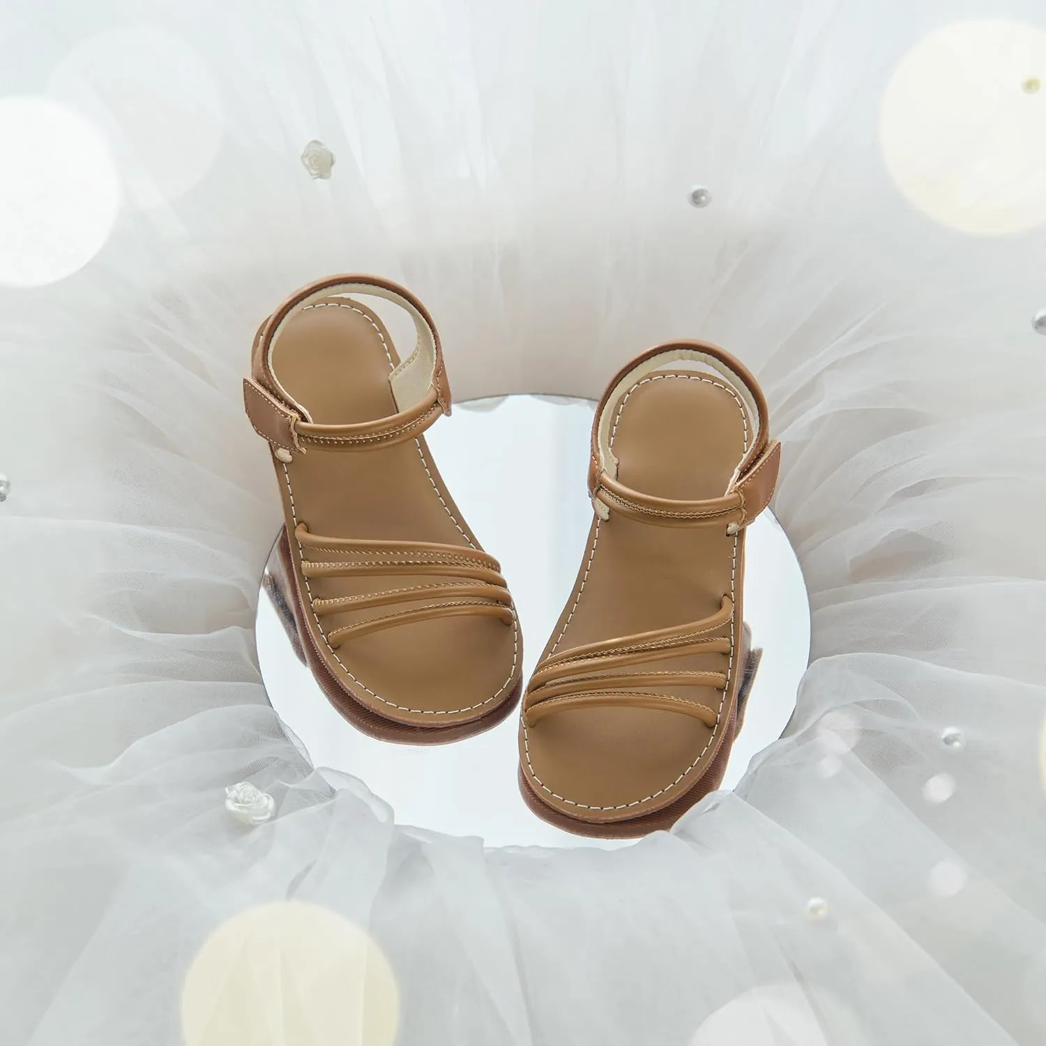 ESTINE Toddler/Little Kid Girls Dress Cross Strappy Open Toe Sandals Princess Flats Summer Flower Girl Shoes