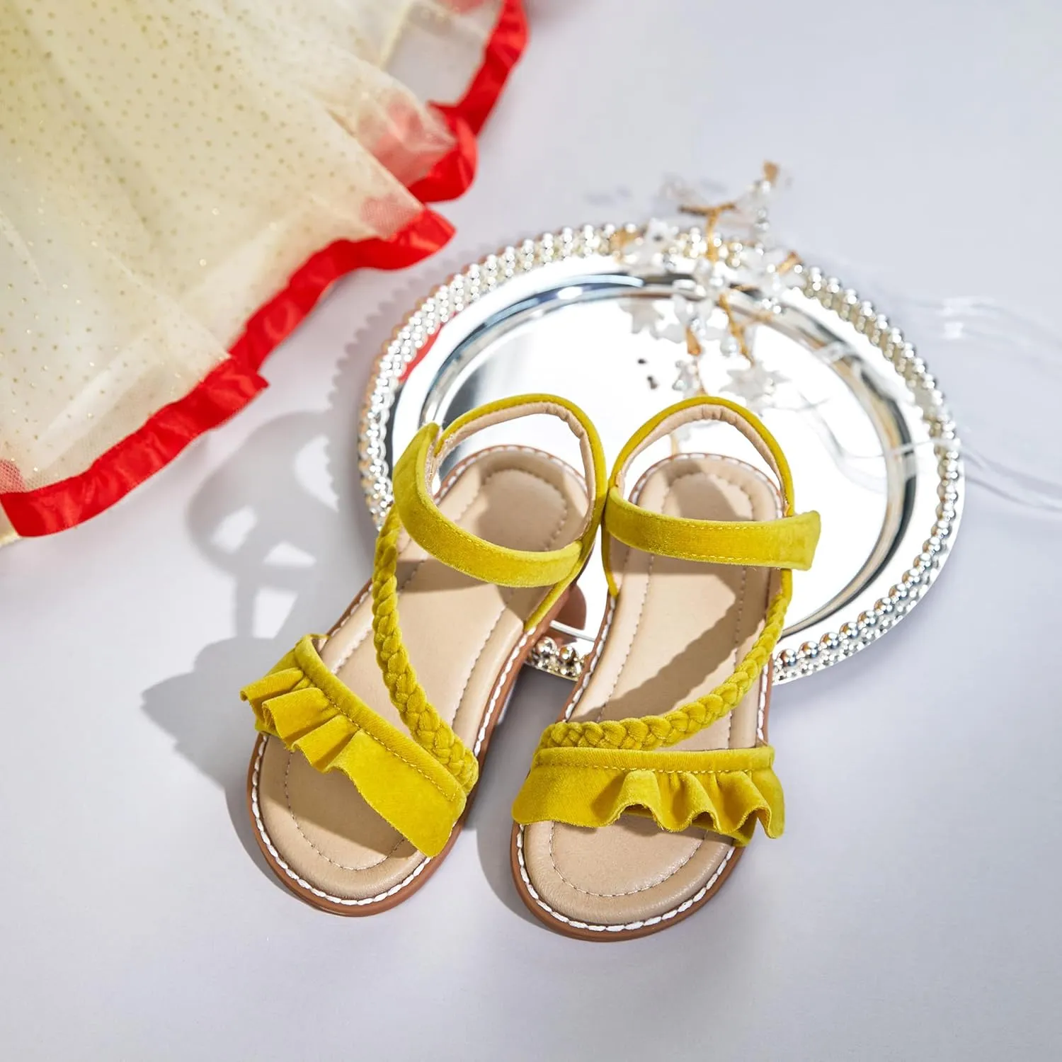 ESTINE Toddler/Little Kid Girls Dress Cross Strappy Open Toe Sandals Princess Flats Summer Flower Girl Shoes
