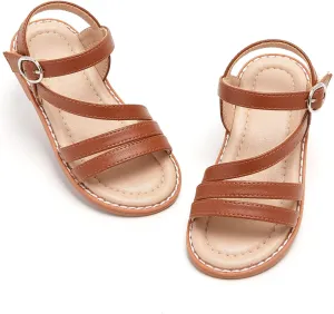 ESTINE Toddler/Little Kid Girls Dress Cross Strappy Open Toe Sandals Princess Flats Summer Flower Girl Shoes