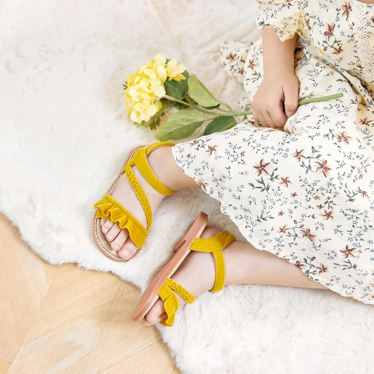 ESTINE Toddler/Little Kid Girls Dress Cross Strappy Open Toe Sandals Princess Flats Summer Flower Girl Shoes