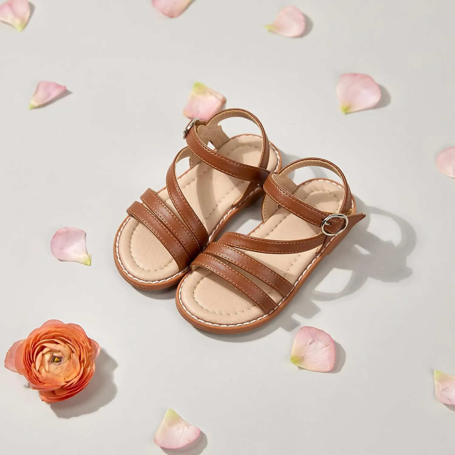ESTINE Toddler/Little Kid Girls Dress Cross Strappy Open Toe Sandals Princess Flats Summer Flower Girl Shoes