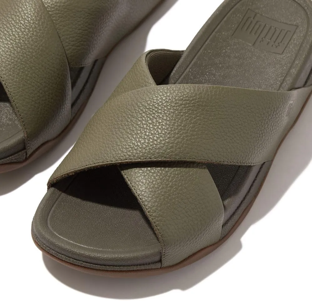 FitFlop Men's Surfer Tumbled-Leather Cross Slides