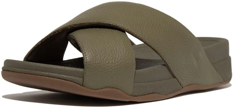 FitFlop Men's Surfer Tumbled-Leather Cross Slides