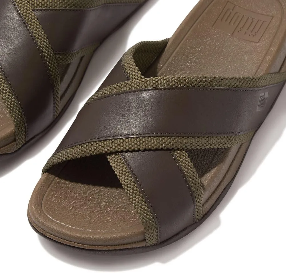 FitFlop Men's Surfer Webbing/Leather Cross Slides