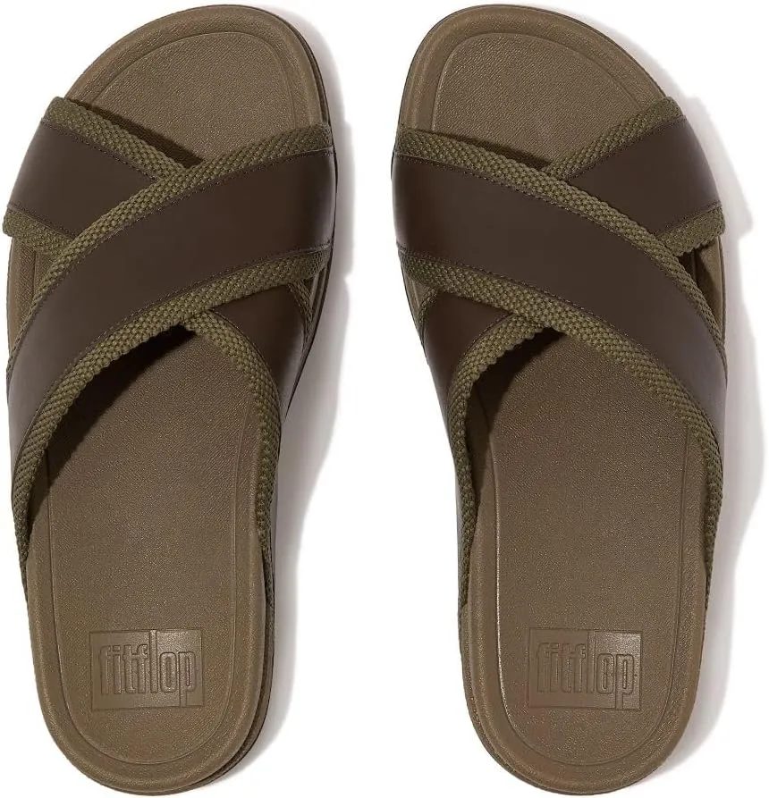 FitFlop Men's Surfer Webbing/Leather Cross Slides