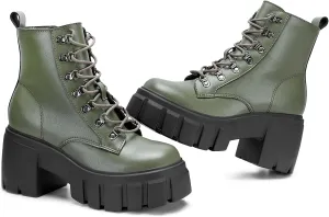 FITORY Women’s Combat Boots Lightweight Lace up Side Zipper Ankle Botas High Heel Chunky Platform Lug Sole Booties Size 6-11