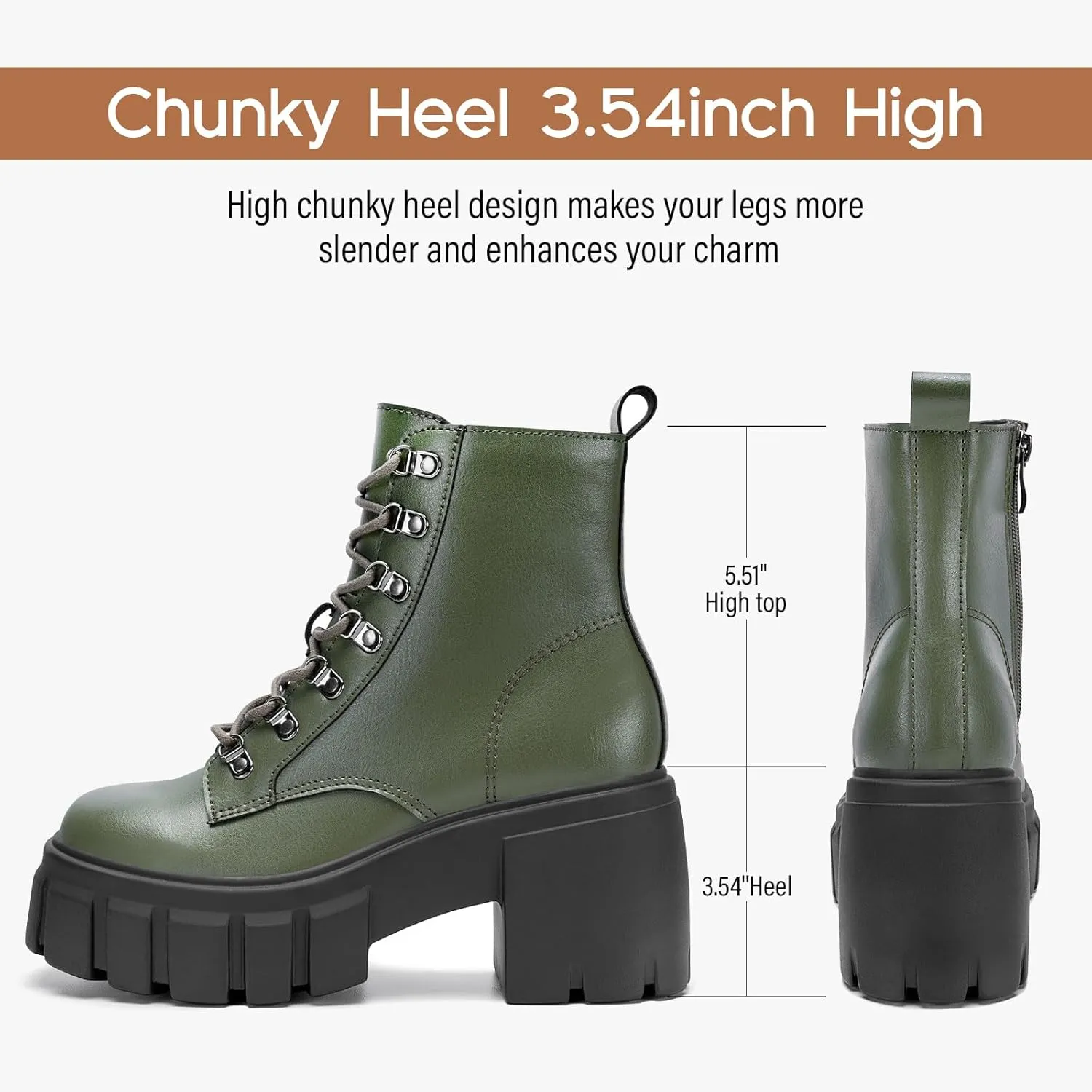FITORY Women’s Combat Boots Lightweight Lace up Side Zipper Ankle Botas High Heel Chunky Platform Lug Sole Booties Size 6-11