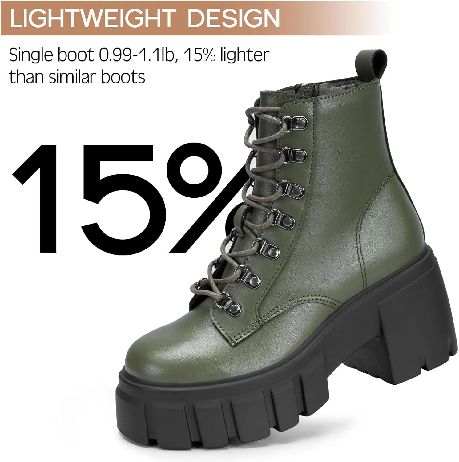 FITORY Women’s Combat Boots Lightweight Lace up Side Zipper Ankle Botas High Heel Chunky Platform Lug Sole Booties Size 6-11