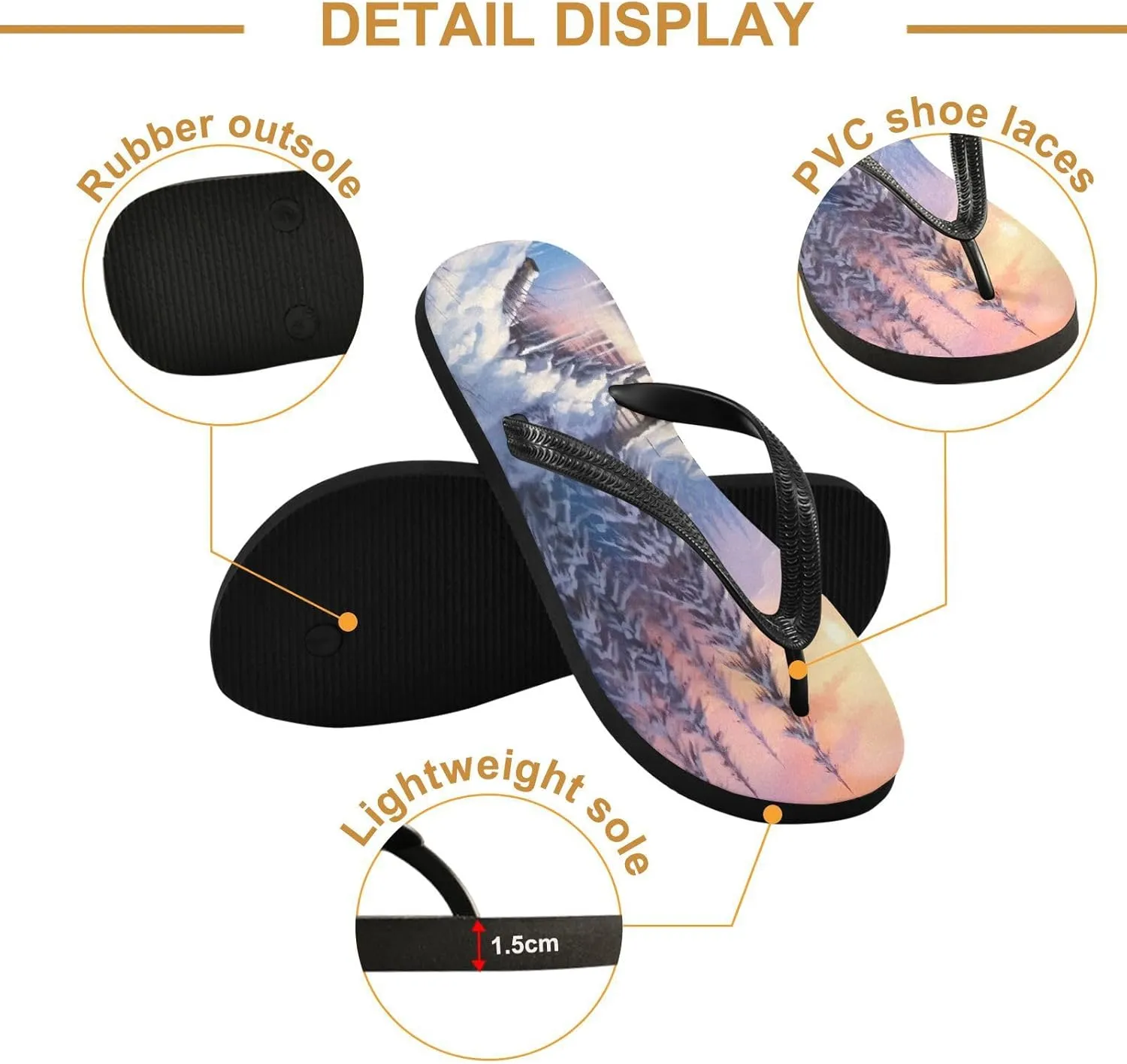 Flip Flop Sandal for Men Women Landscape Original Winter Summer Thong Sandal Beach Water Shoes,XS