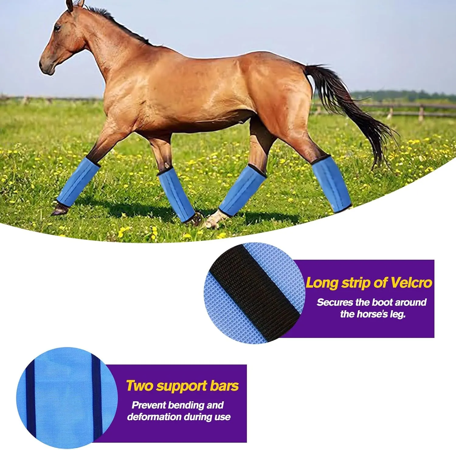 Fly Boots for Horses, Loose Fitting Non Slip Fly Leggings,Horse Fly Boots Set of 4,UV-Protective Breathable Fine Mesh, Stomp Reducing Stay On Design，Protect Horse Legs (Blue)