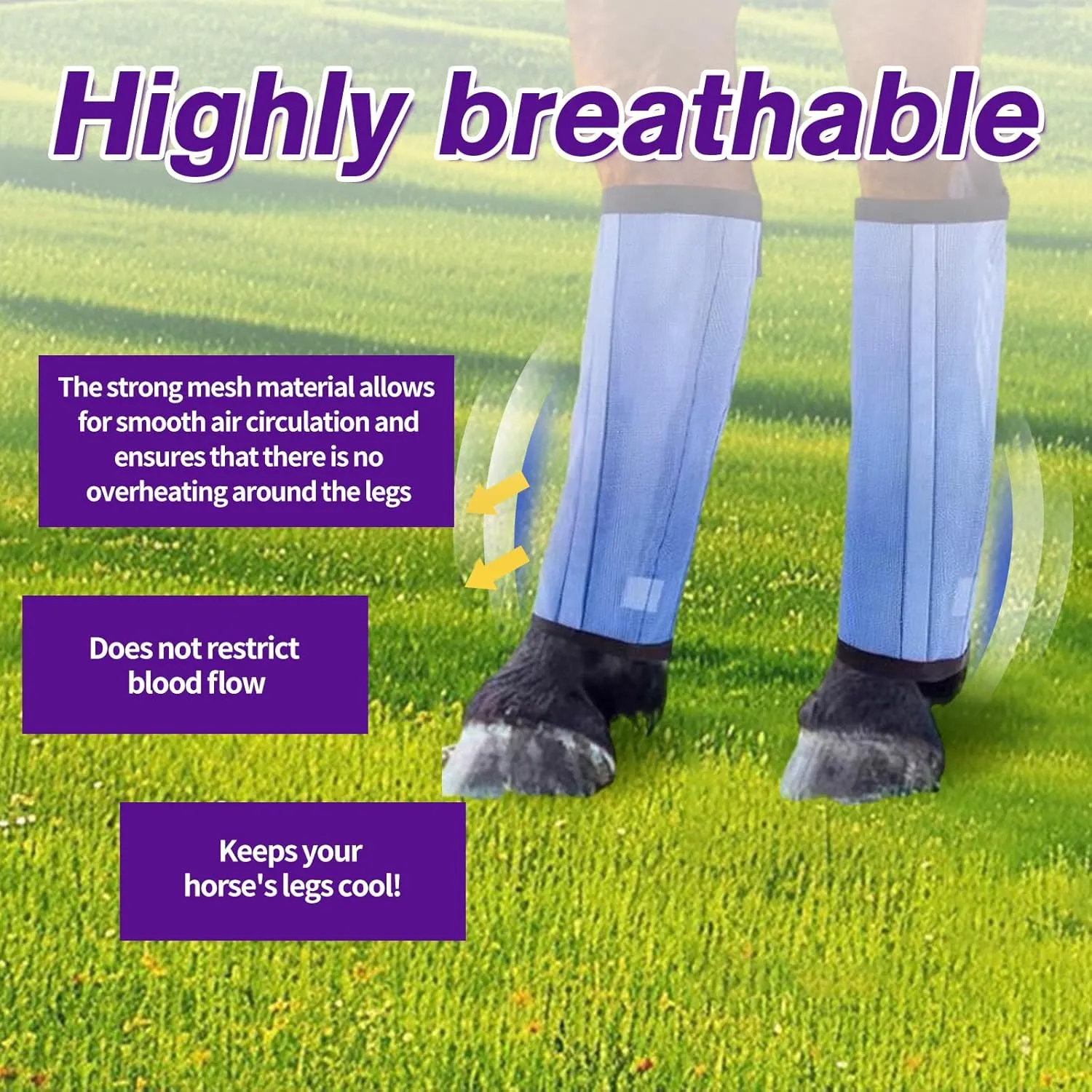 Fly Boots for Horses, Loose Fitting Non Slip Fly Leggings,Horse Fly Boots Set of 4,UV-Protective Breathable Fine Mesh, Stomp Reducing Stay On Design，Protect Horse Legs (Blue)