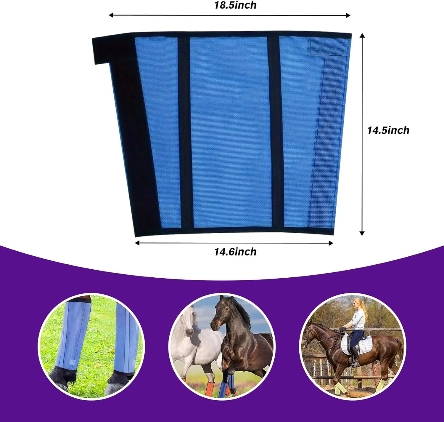 Fly Boots for Horses, Loose Fitting Non Slip Fly Leggings,Horse Fly Boots Set of 4,UV-Protective Breathable Fine Mesh, Stomp Reducing Stay On Design，Protect Horse Legs (Blue)