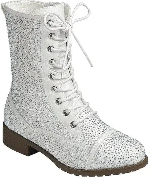 Forever Link Rhinestone Combat Lace Up boots for women