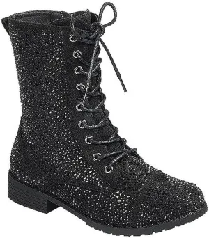 Forever Link Rhinestone Combat Lace Up boots for women