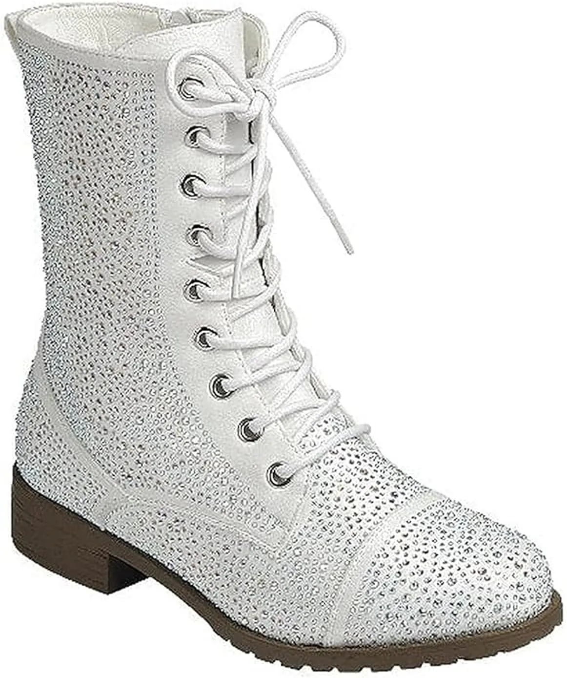 Forever Link Rhinestone Combat Lace Up boots for women