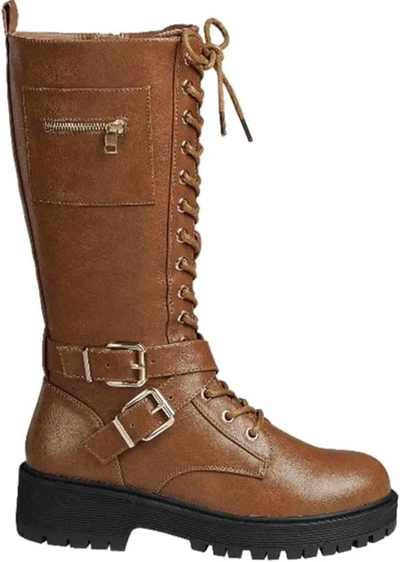 Forever Link Womens Knee High Buckle Riding Boots