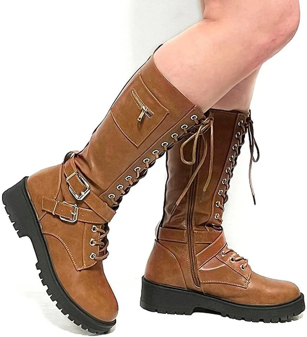 Forever Link Womens Knee High Buckle Riding Boots