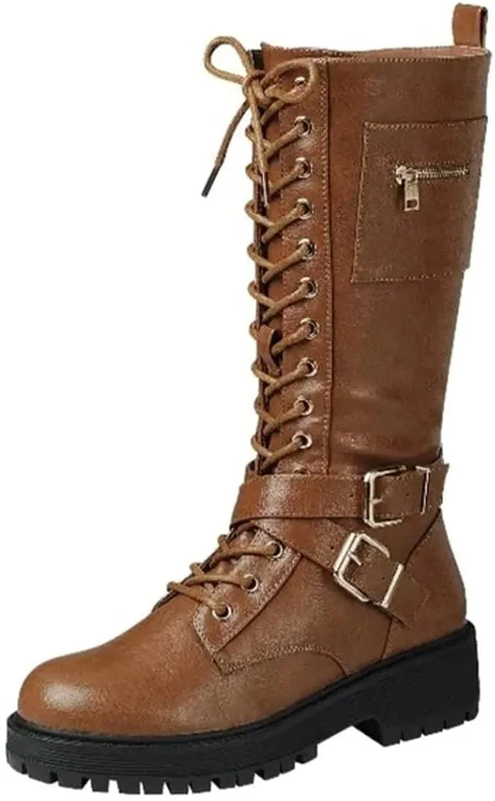 Forever Link Womens Knee High Buckle Riding Boots