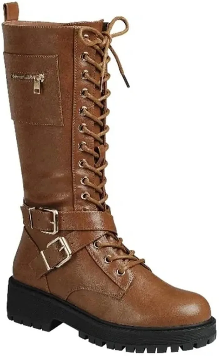 Forever Link Womens Knee High Buckle Riding Boots