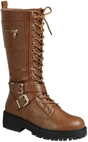 Forever Link Womens Knee High Buckle Riding Boots
