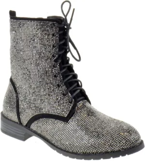 Forever Womens Lace Up Rhinestone Combat Boots