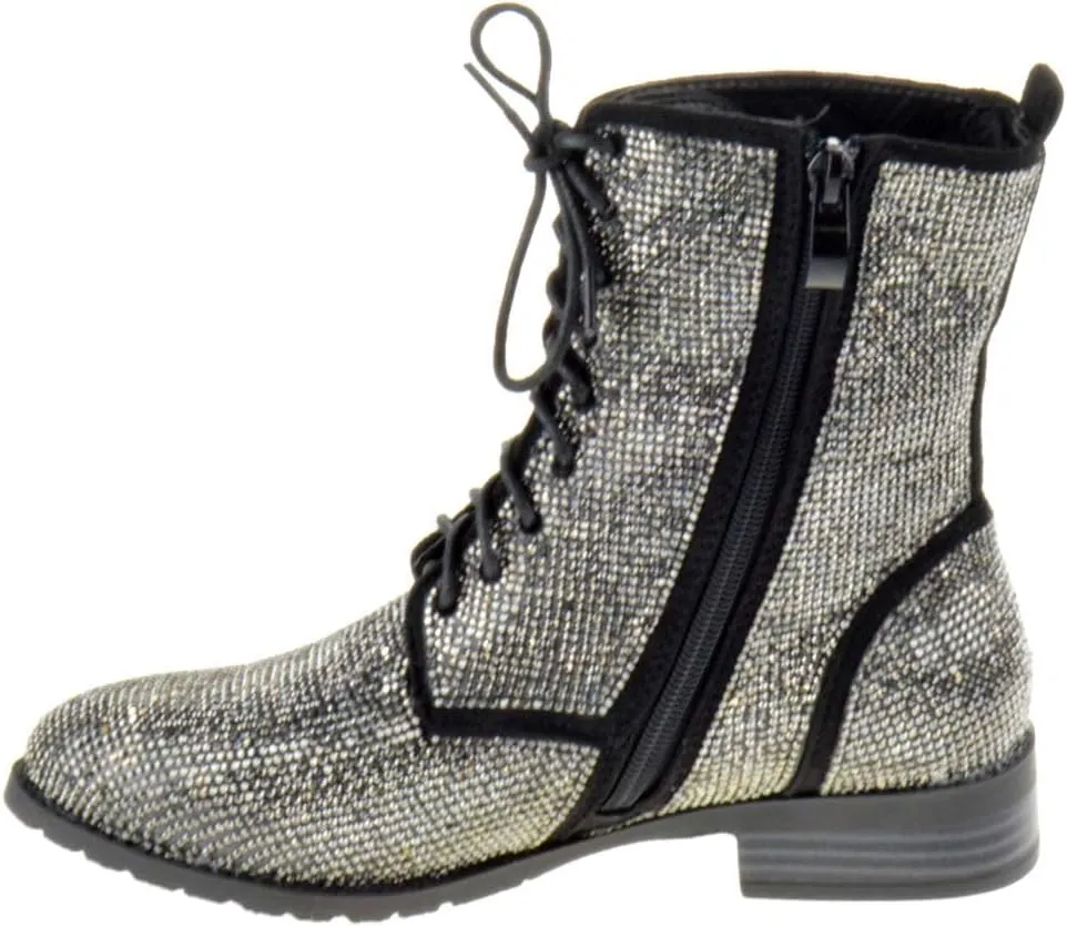 Forever Womens Lace Up Rhinestone Combat Boots