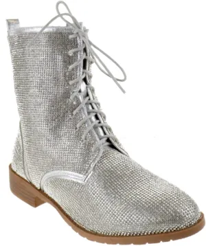 Forever Womens Lace Up Rhinestone Combat Boots