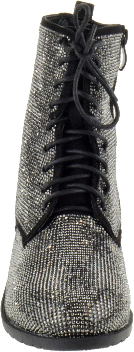 Forever Womens Lace Up Rhinestone Combat Boots