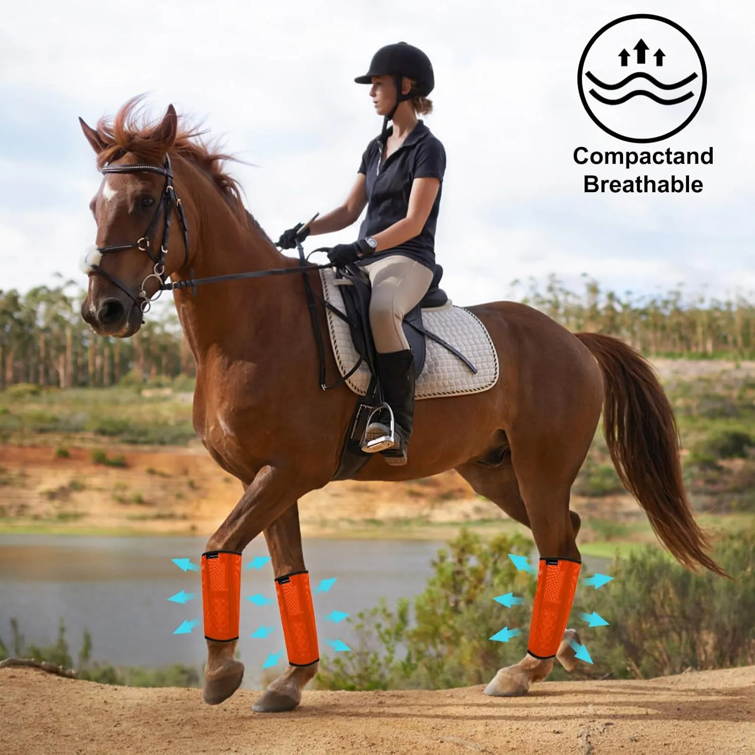 FOXLVDA Horse Fly Boots - Fly Boots for Horses Set of 4, Comfortable Pony Leggings, Mesh Material Design with Metal Support Bars, Equine Boots for Reduces Stomping & Leg Fatigue (Orange, Medium)