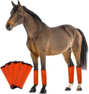 FOXLVDA Horse Fly Boots - Fly Boots for Horses Set of 4, Comfortable Pony Leggings, Mesh Material Design with Metal Support Bars, Equine Boots for Reduces Stomping & Leg Fatigue (Orange, Medium)