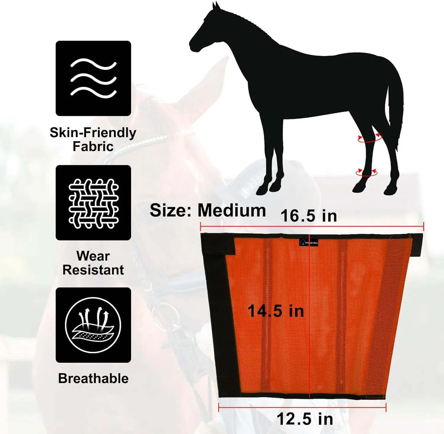 FOXLVDA Horse Fly Boots - Fly Boots for Horses Set of 4, Comfortable Pony Leggings, Mesh Material Design with Metal Support Bars, Equine Boots for Reduces Stomping & Leg Fatigue (Orange, Medium)