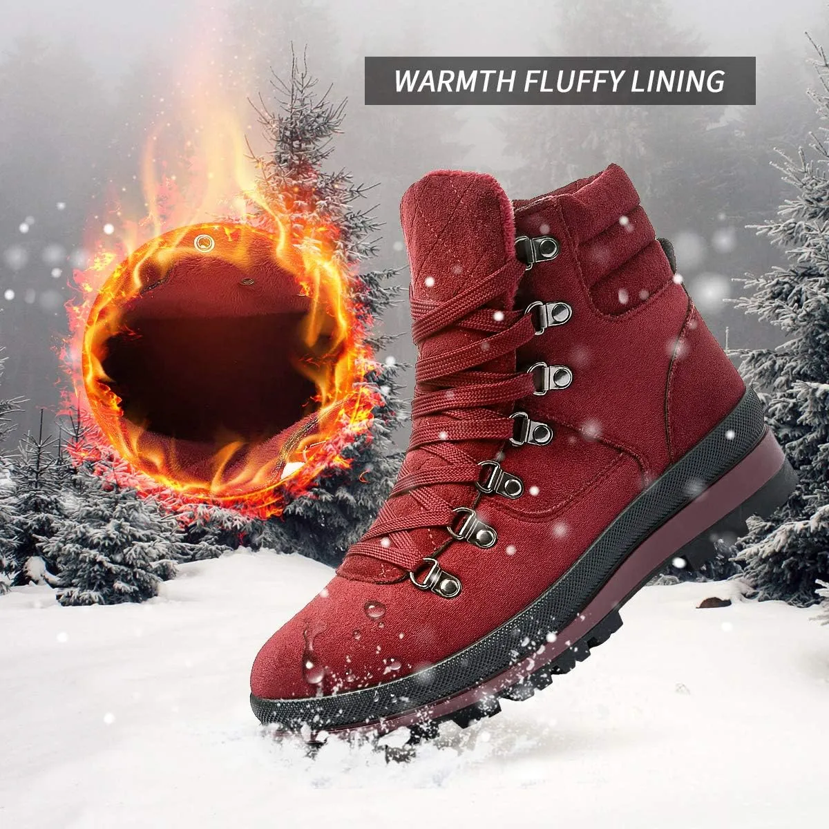 FRACORA Womens Combat Boots Lace Up Ankle Boots Winter Snow Boot Side Zipper Fashion Booties…