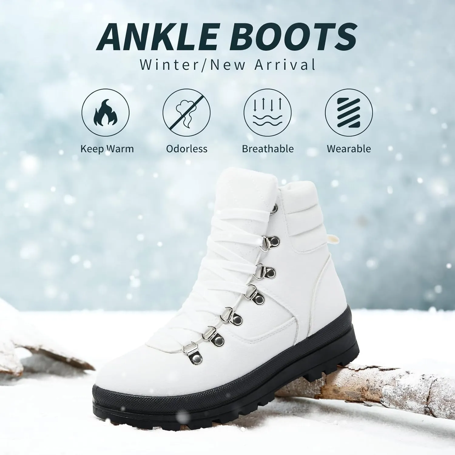 FRACORA Womens Combat Boots Lace Up Ankle Boots Winter Snow Boot Side Zipper Fashion Booties…