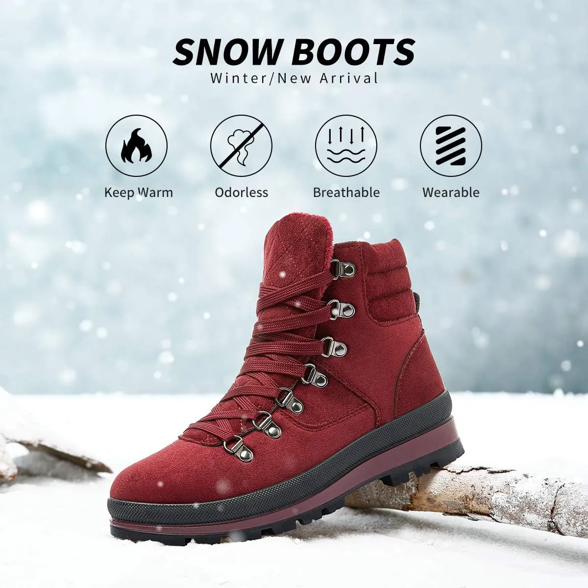 FRACORA Womens Combat Boots Lace Up Ankle Boots Winter Snow Boot Side Zipper Fashion Booties…
