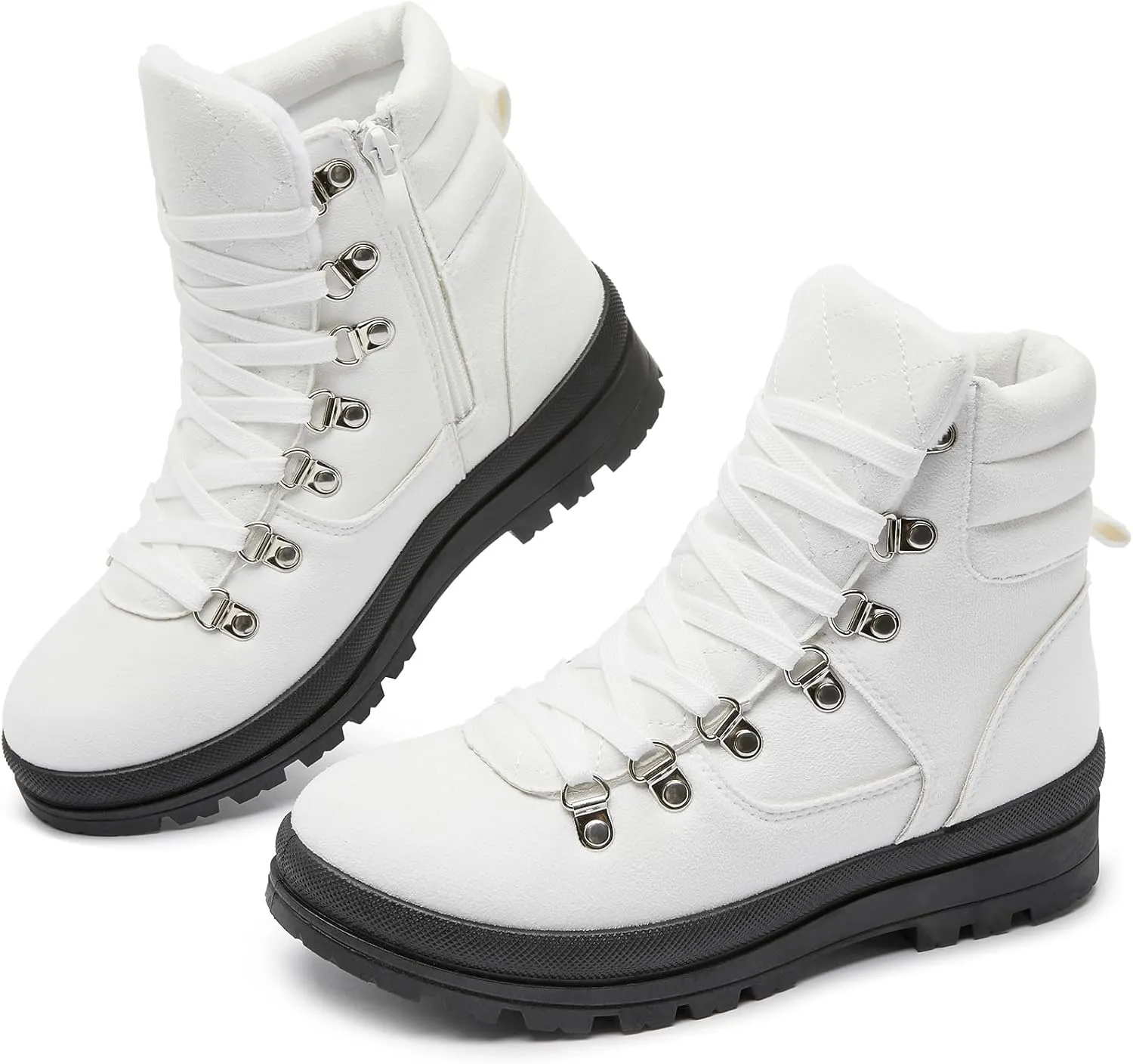 FRACORA Womens Combat Boots Lace Up Ankle Boots Winter Snow Boot Side Zipper Fashion Booties…
