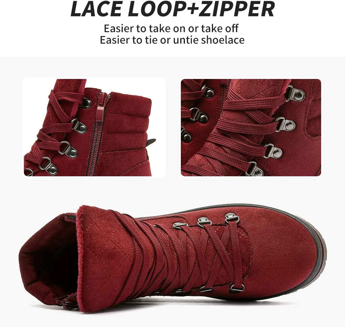 FRACORA Womens Combat Boots Lace Up Ankle Boots Winter Snow Boot Side Zipper Fashion Booties…