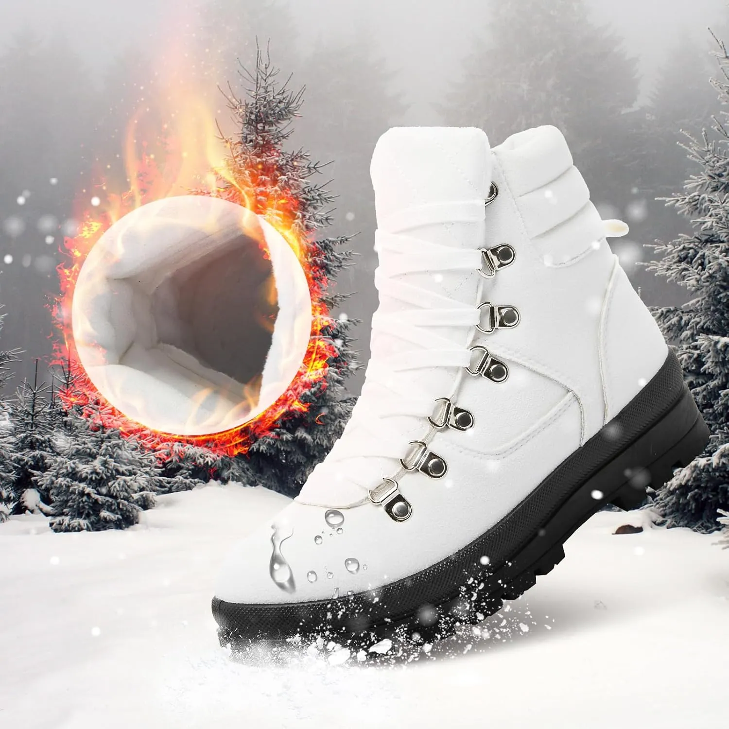 FRACORA Womens Combat Boots Lace Up Ankle Boots Winter Snow Boot Side Zipper Fashion Booties…