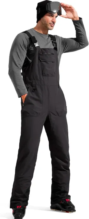 FREE SOLDIER Mens Snow Bibs Ski Pants Softshell Waterproof Insulated Warm Snow Pants Windproof Ski Bib Overalls(Black Large/30)