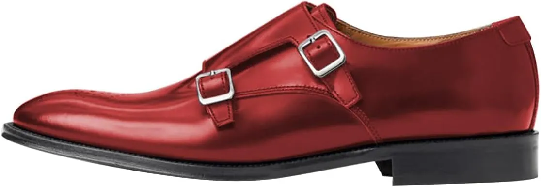 FSJ Men's Double Monk Strap Dress Loafers with Buckle, Comfortable and Breathable Round Toe Slip On Stacked Heels, Formal Business Shoes Size 4-16 US