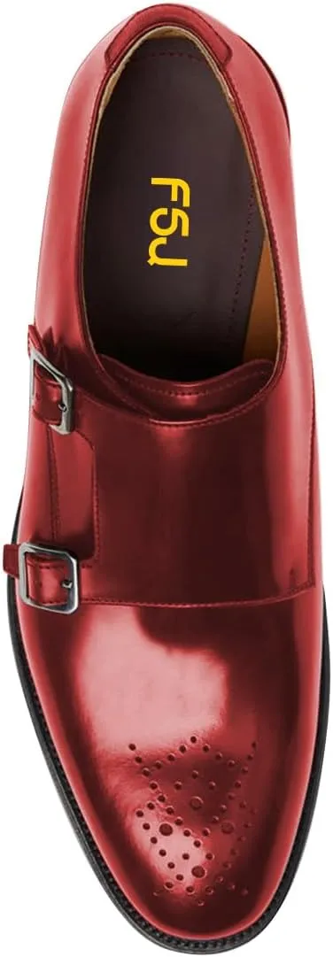 FSJ Men's Double Monk Strap Dress Loafers with Buckle, Comfortable and Breathable Round Toe Slip On Stacked Heels, Formal Business Shoes Size 4-16 US