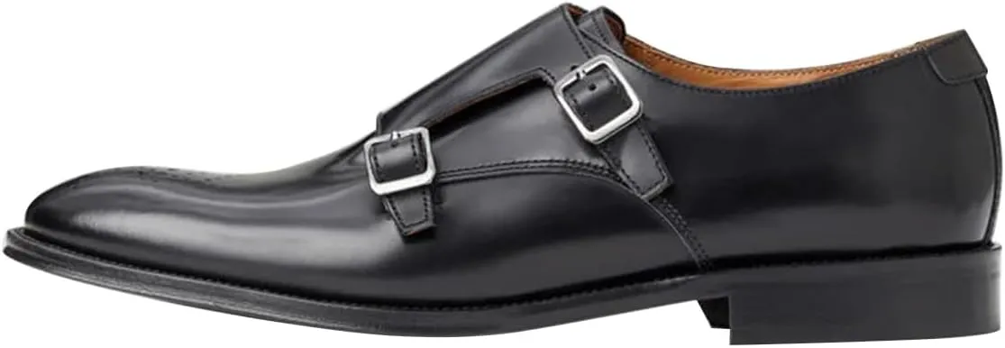 FSJ Men's Double Monk Strap Dress Loafers with Buckle, Comfortable and Breathable Round Toe Slip On Stacked Heels, Formal Business Shoes Size 4-16 US